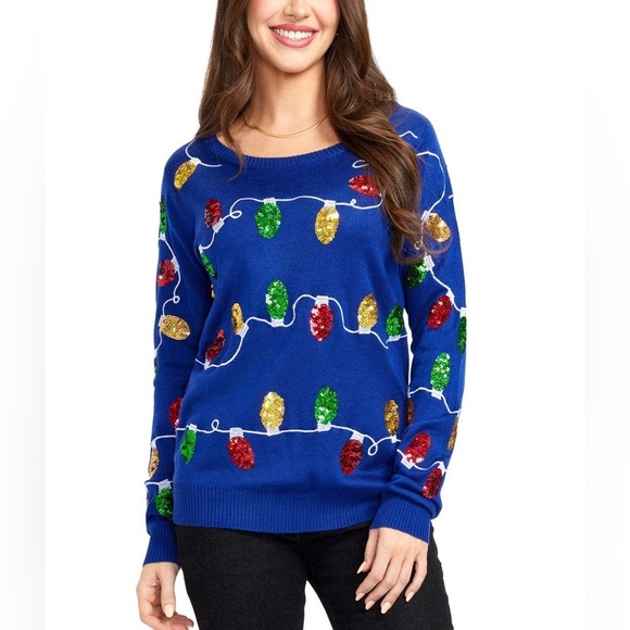 Tipsy Elves Blue WOMEN'S CHRISTMAS LIGHTS UGLY CHRISTMAS SWEATER | NEW/NWT!! 🎄🎄 - Picture 1 of 13